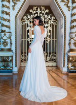 Robe de mariée pailletée simple et élégante à manches longues