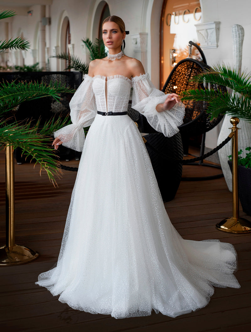 Strapless A-Line Wedding Dress with Removable Sleeves