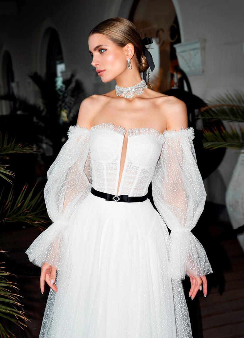 Strapless A-Line Wedding Dress with Removable Sleeves Strapless A-Line Wedding Dress with Removable Sleeves