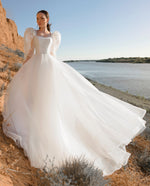 Square Neckline A-Line Wedding Dress with Long Bishop Sleeves