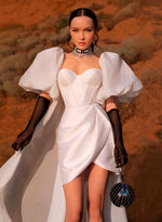 Mini Strapless Wedding Dress With Removable Sleeves and Cape