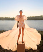 Mini Strapless Wedding Dress With Removable Sleeves and Cape