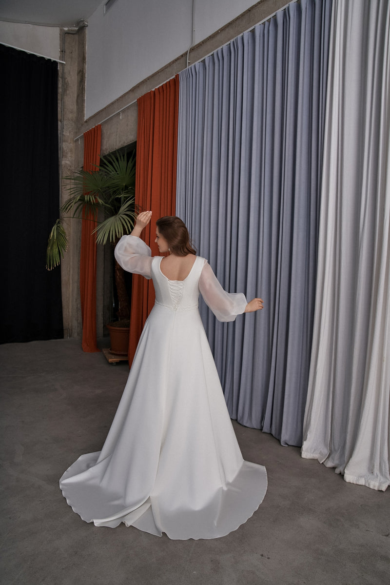 Minimalist Sheer Long Sleeves A-Line Wedding Dress