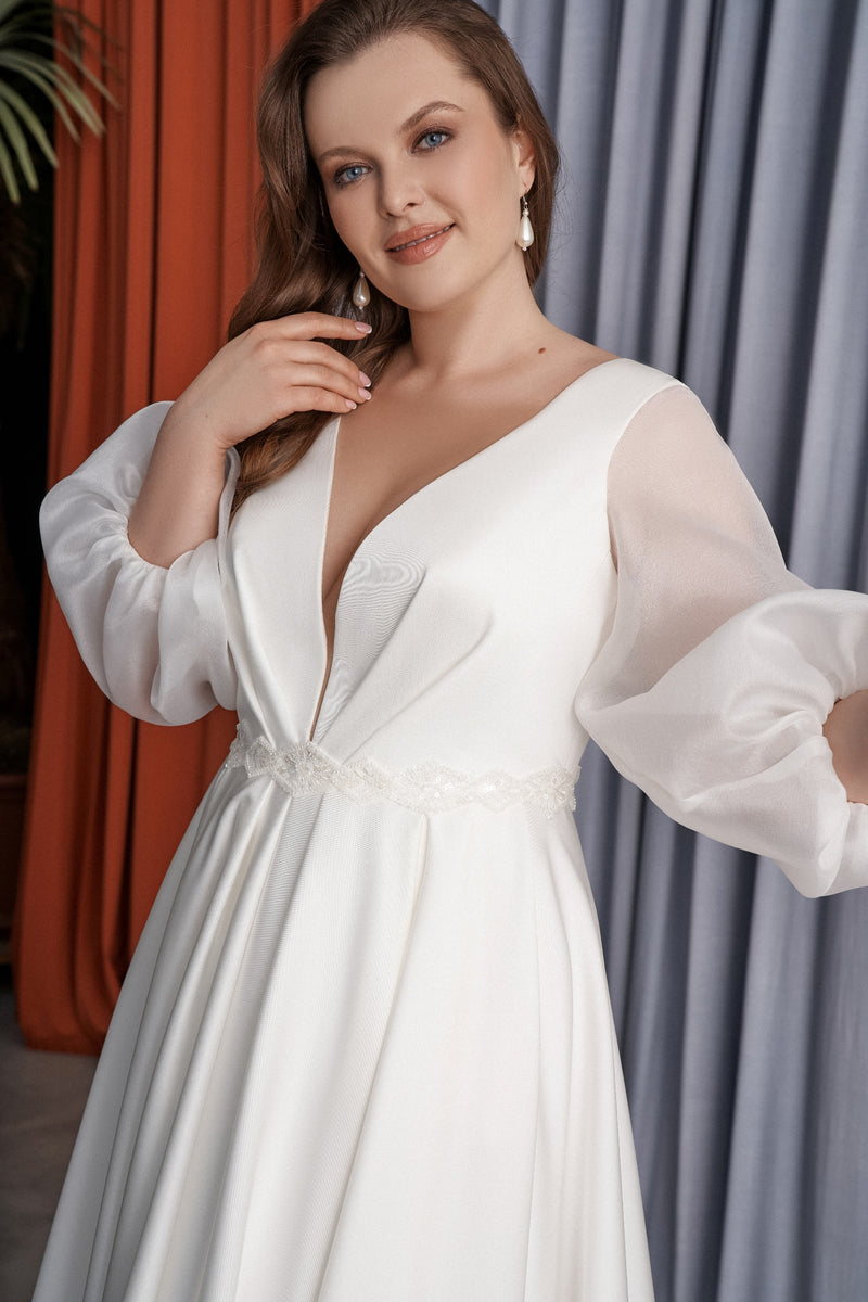Minimalist Sheer Long Sleeves A-Line Wedding Dress Minimalist Sheer Long Sleeves A-Line Wedding Dress