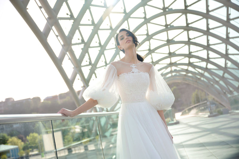 Oversize Sleeve Lace Bridal Gown