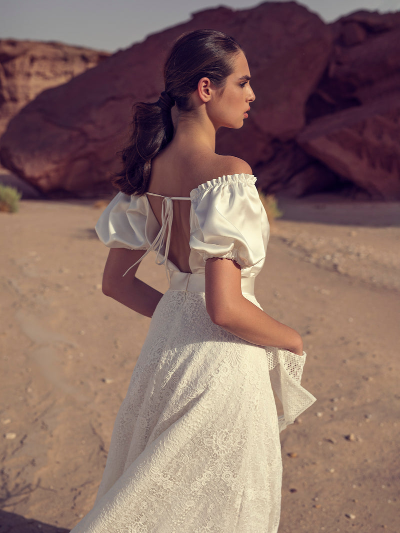 Short Sleeve Boho Wedding Dress