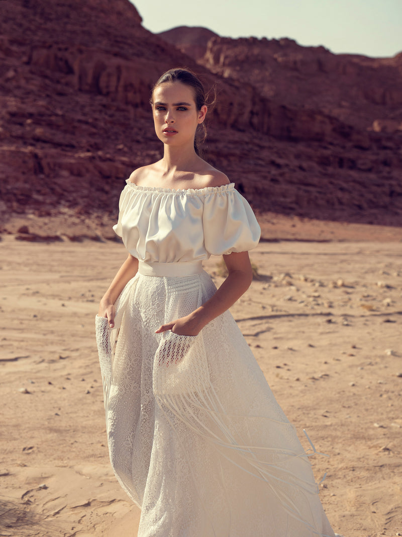 Vestido de novia bohemio de manga corta