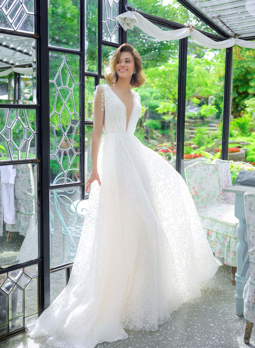 Sleeveless V-Neck Wedding Gown