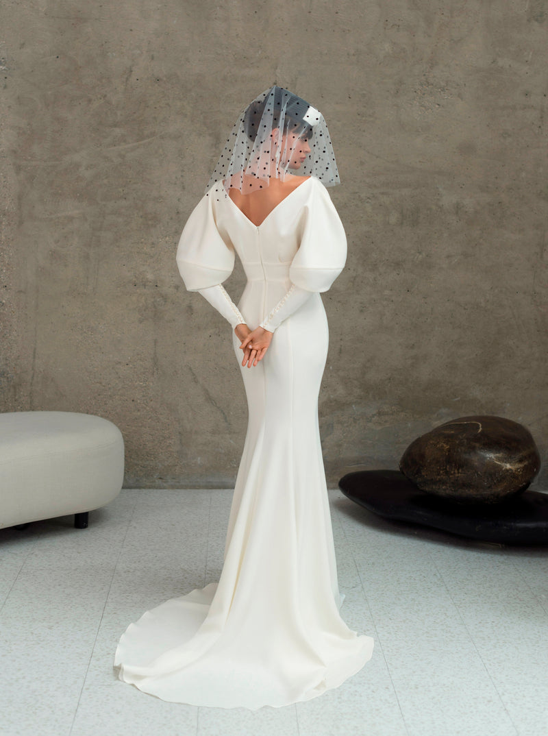 Juliet Sleeve Mermaid Minimalist Wedding Gown