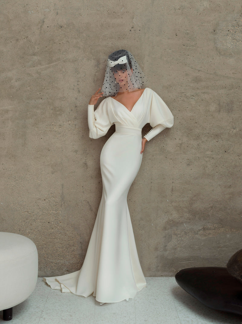 Juliet Sleeve Mermaid Minimalist Wedding Gown