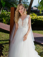 Sleeveless V-Neck  Wedding Gown with Tulle Wings