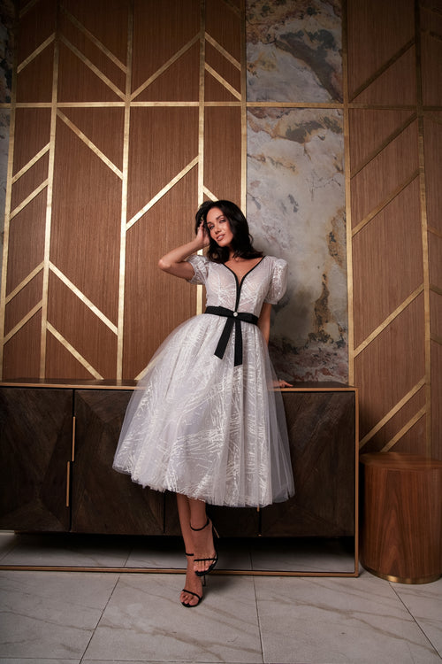 Vestido midi manga curta