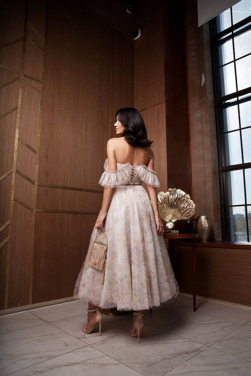 off the shoulder floral midi dress Off-the-Shoulder Floral Midi Dress – HAREM's Brides