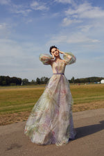 Puffy Sleeve Long Evening Dress