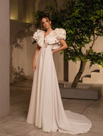 Flutter Sleeve A-Line Mikado Wedding Dress