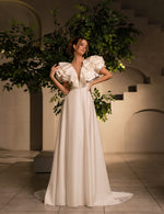 Flutter Sleeve A-Line Mikado Wedding Dress