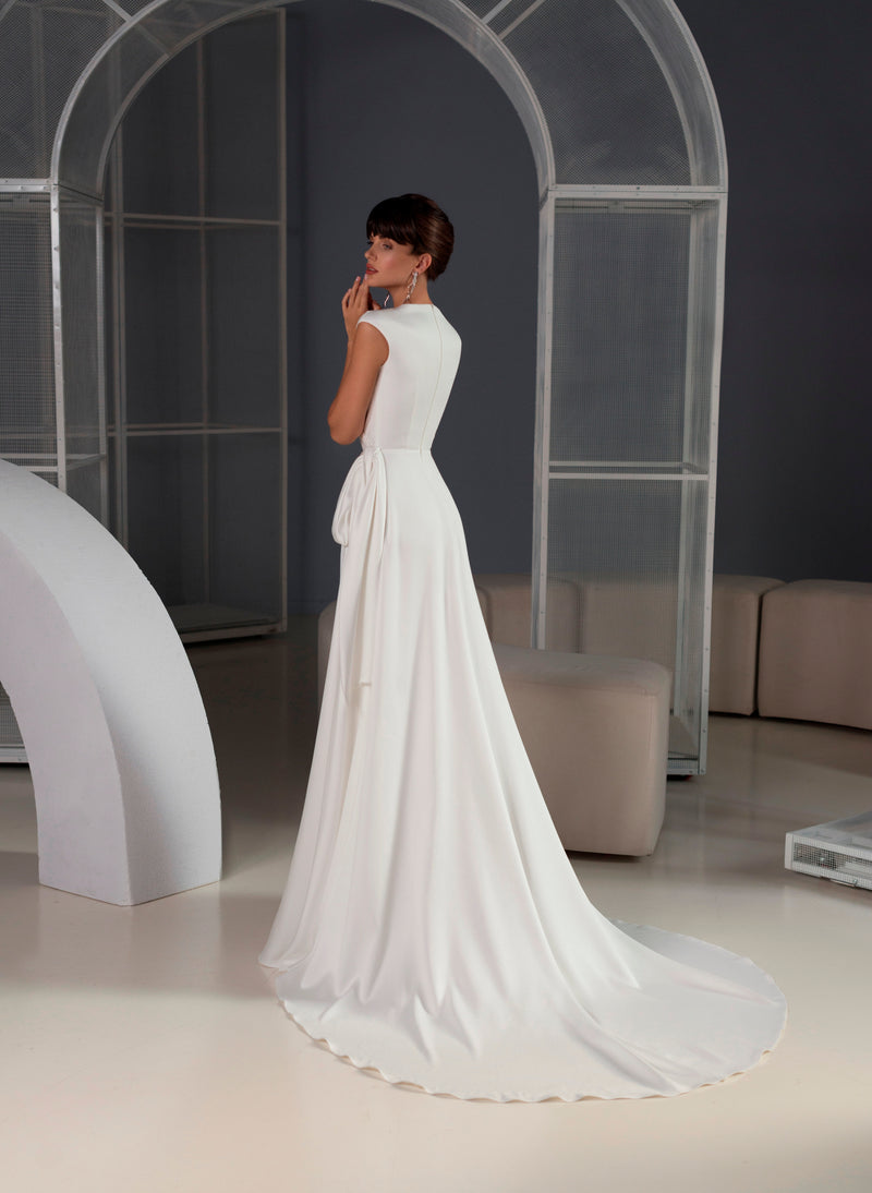 Vestido de Noiva de Cetim sem Mangas com Laço Lateral