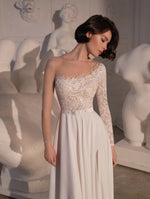 One Shoulder Asymmetrical Neckline Wedding Dress