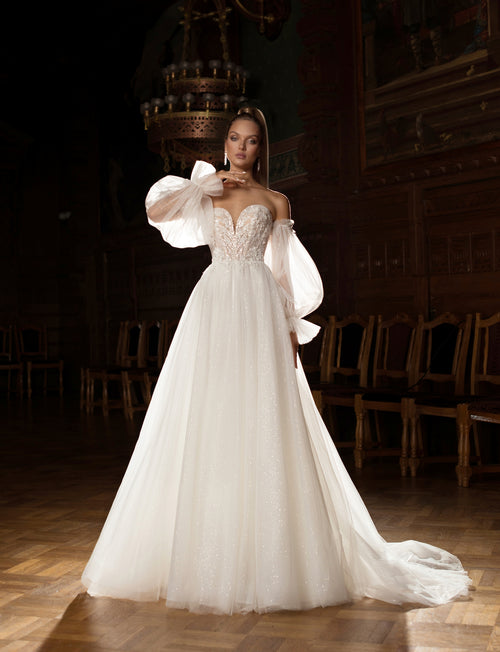 Short Sleeve V-Neck Lace Wedding Gown – HAREM's Brides