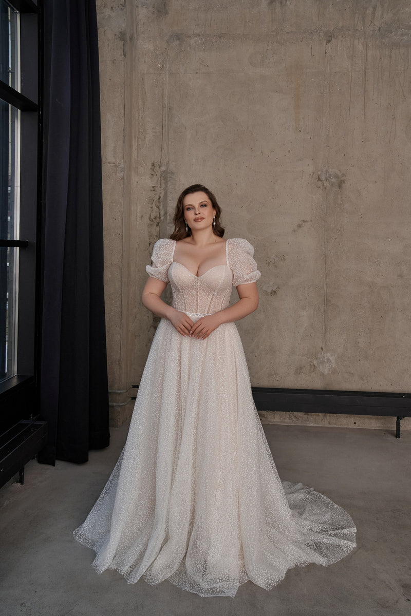 Cap Sleeeves Sparkle A-line Wedding Dress