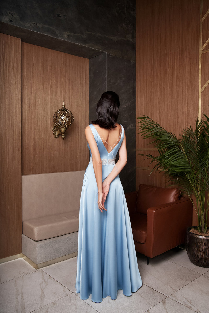 silk v neck maxi dress Emeline V-Neck Satin Maxi Dress
