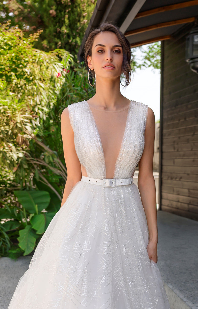 Robe de mariée sexy sans manches à paillettes 