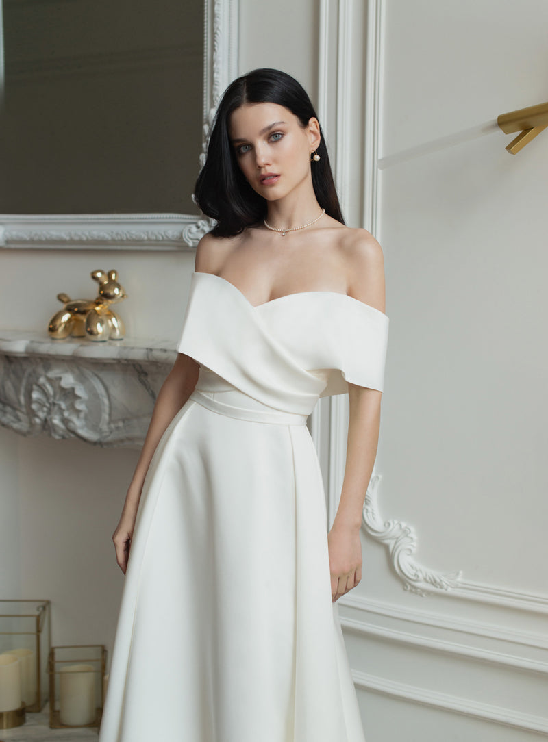 Off-Shoulder Simple A-Line Wedding Dress HAREM's Brides Off-Shoulder Simple A-Line Wedding Dress HAREM's Brides