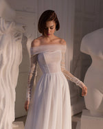 Elegante vestido de novia de corte A con hombros descubiertos