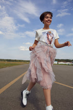 Multi-layered Tulle Skirt with Silk Blouse