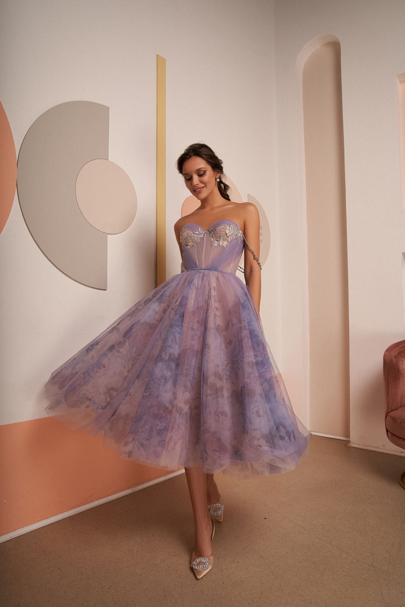 Lilac Midi Prom Dress with Spaghetti Straps HAREM's Brides Lilac Midi Prom Dress with Spaghetti Straps HAREM's Brides