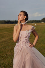 Illusion Neckline Sleeveless Tea-Leght Evening Dress
