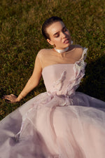 Illusion Neckline Sleeveless Tea-Leght Evening Dress