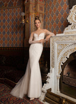 Sheer Long Sleeve Mermaid Wedding Dress with Overskirt