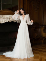 Petite Long Sleeves Glitter Sheath Wedding Dress