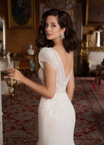 Stunning V-Neck Trumpet Cap Sleeve Wedding Dress