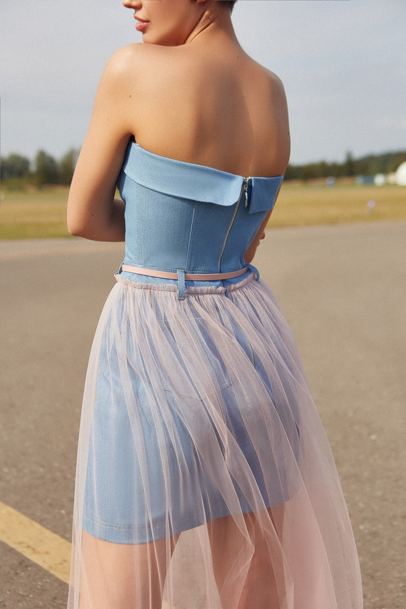 Denim Mini Strapless Dress HAREM's Brides Denim Mini Strapless Dress HAREM's Brides