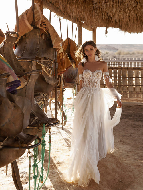 Bohemian Straples Wedding Gown with Removable Sleeves