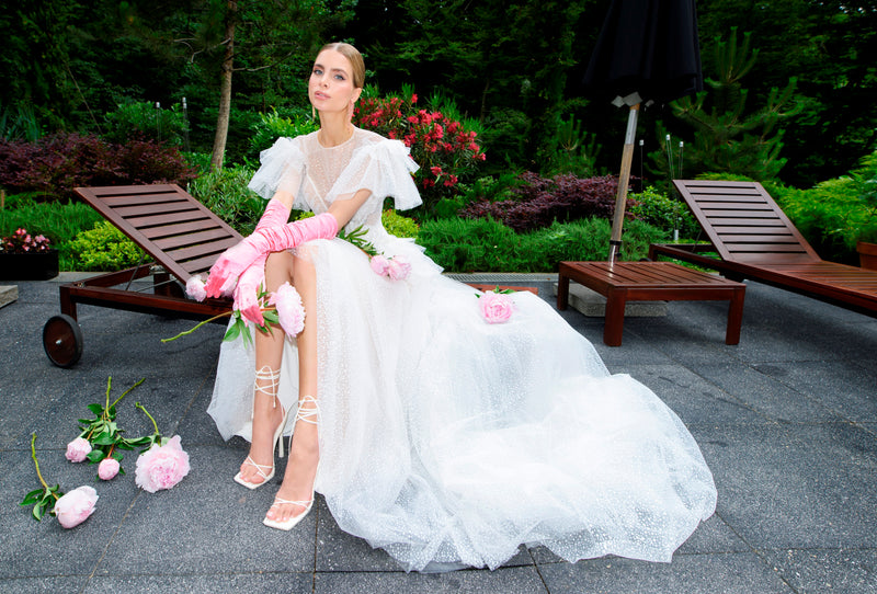 Puffy Sleeve A-line Polka Dot Wedding Gown HAREM's Brides Puffy Sleeve A-line Polka Dot Wedding Gown HAREM's Brides