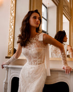 Lace Applique High Neck Sleeveless Glitter Wedding Gown