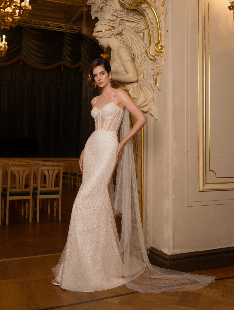 Angelic Glitter Wedding Dress with Removable Sleeves and Wings