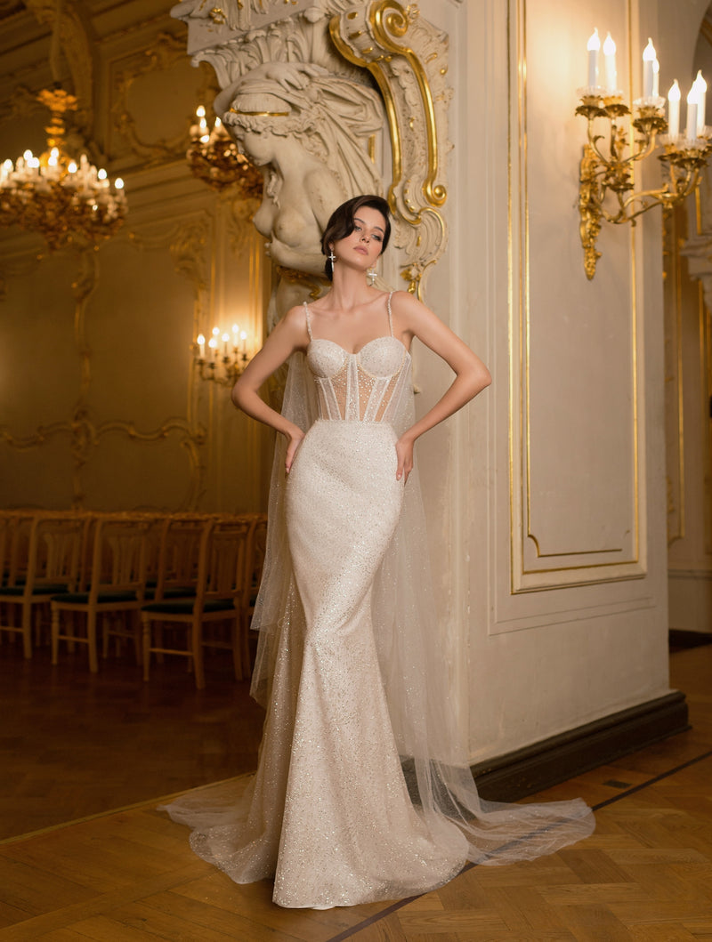 Angelic Glitter Wedding Dress with Removable Sleeves and Wings HAREM's Brides Angelic Glitter Wedding Dress with Removable Sleeves and Wings HAREM's Brides