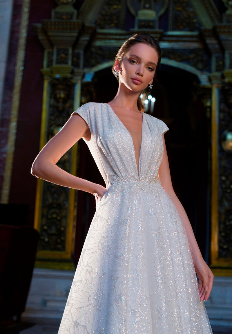 Cap Sleeve Glitter Wedding Dress HAREM's Brides Cap Sleeve Glitter Wedding Dress HAREM's Brides