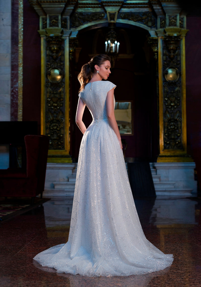 Cap Sleeve Glitter Wedding Dress – HAREM's Brides