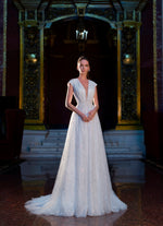 Cap Sleeve Glitter Wedding Dress