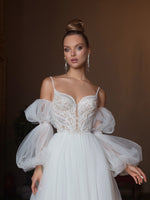 Spaghetti Strap A-Line Wedding Dress with Removable Sleeves