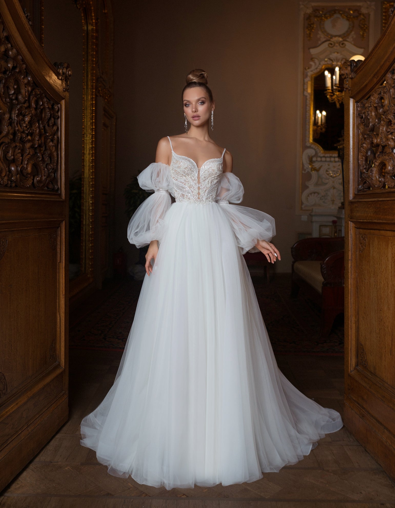 Spaghetti Strap A-Line Wedding Dress with Removable Sleeves HAREM's Brides Spaghetti Strap A-Line Wedding Dress with Removable Sleeves HAREM's Brides
