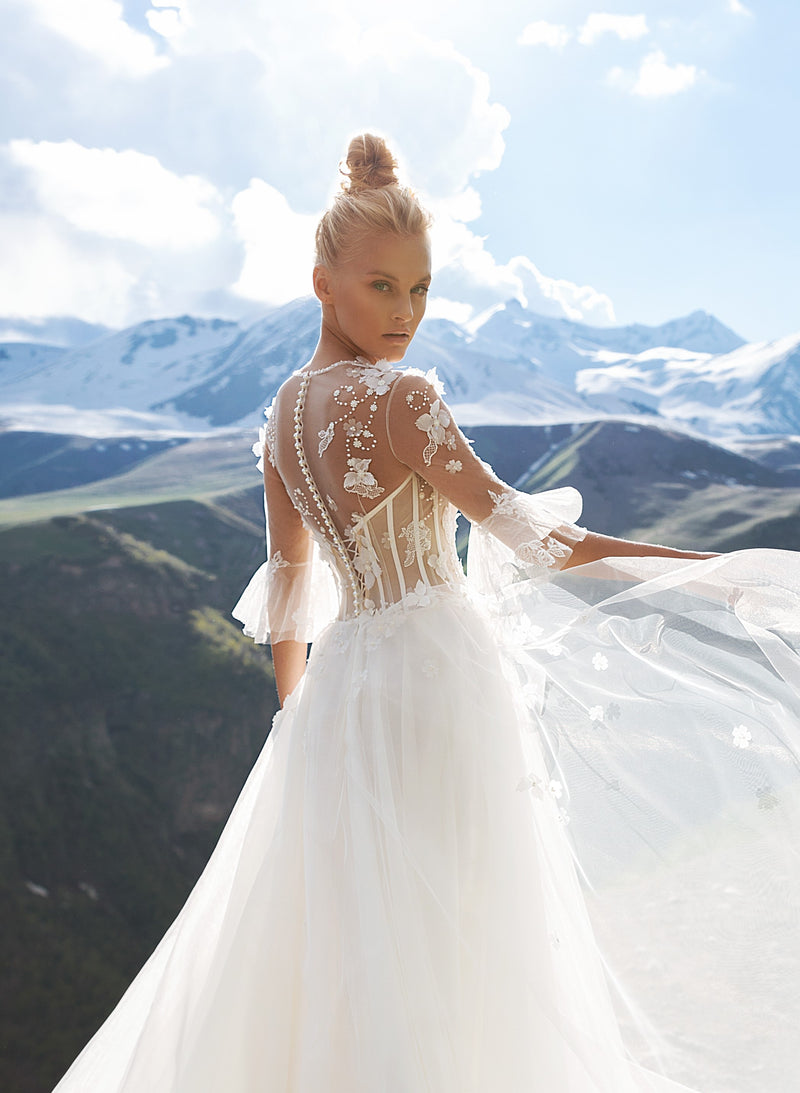 3/4 Length Sleeve Illusion Neck A-Line Wedding Dress HAREM's Brides 3/4 Length Sleeve Illusion Neck A-Line Wedding Dress HAREM's Brides