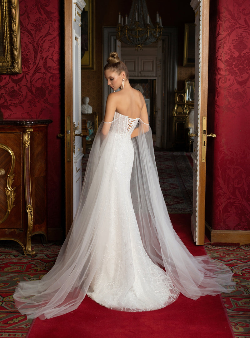 Robe de mariée chérie sans bretelles avec ailes et jupe amovibles