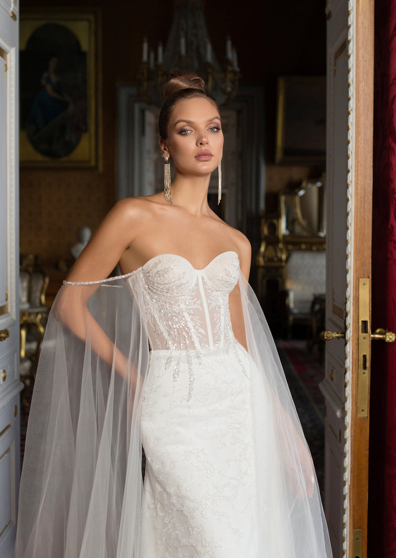 Robe de mariée chérie sans bretelles avec ailes et jupe amovibles