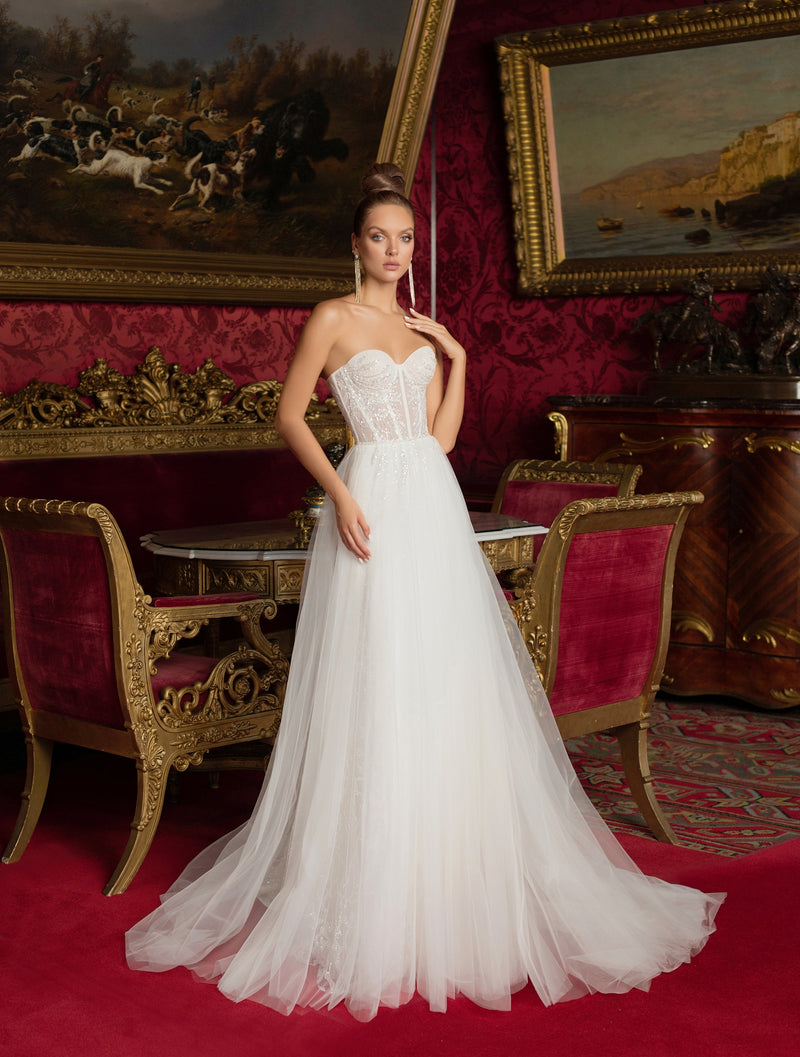 Robe de mariée chérie sans bretelles avec ailes et jupe amovibles